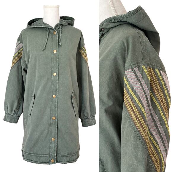 Anthropologie Pilcro Utility Anorak Jacket Size S Army Green Embroidered Boho - Picture 1 of 14